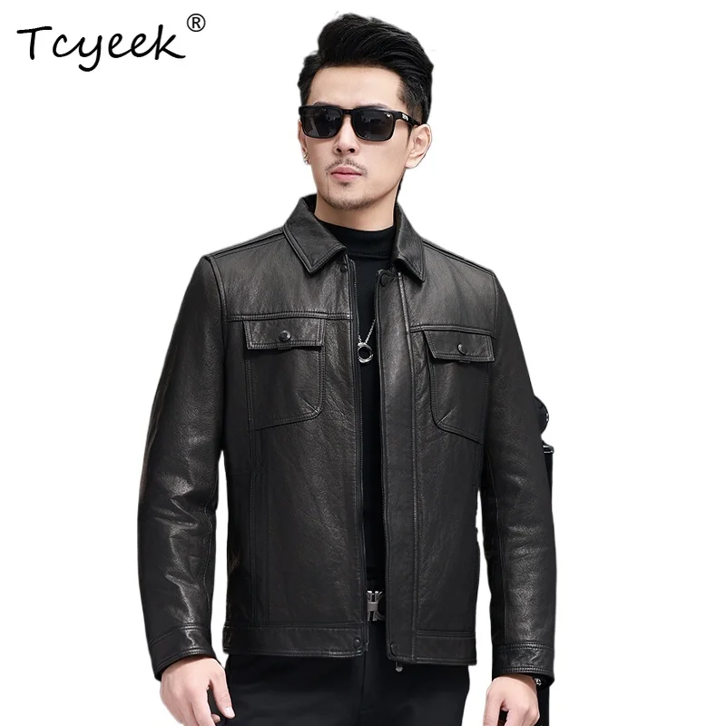 

Tcyeek Top Layer Cowskin Detachable Fur Inner Liner Autumn Winter Trendy Lapel Short Black Men's Genuine Leather Jacket 가죽 자켓