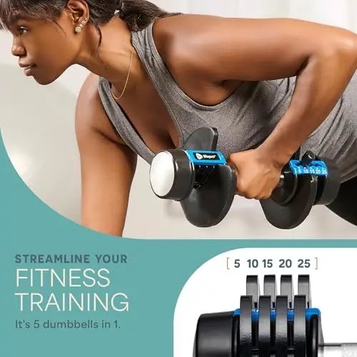 Adjustable Dumbbells Set/Single - 15/ 43/ 55/ 90/ 25 lb Dumbbell Sets with Rack - Quick Adjust, Secure Grip weights dumbbell