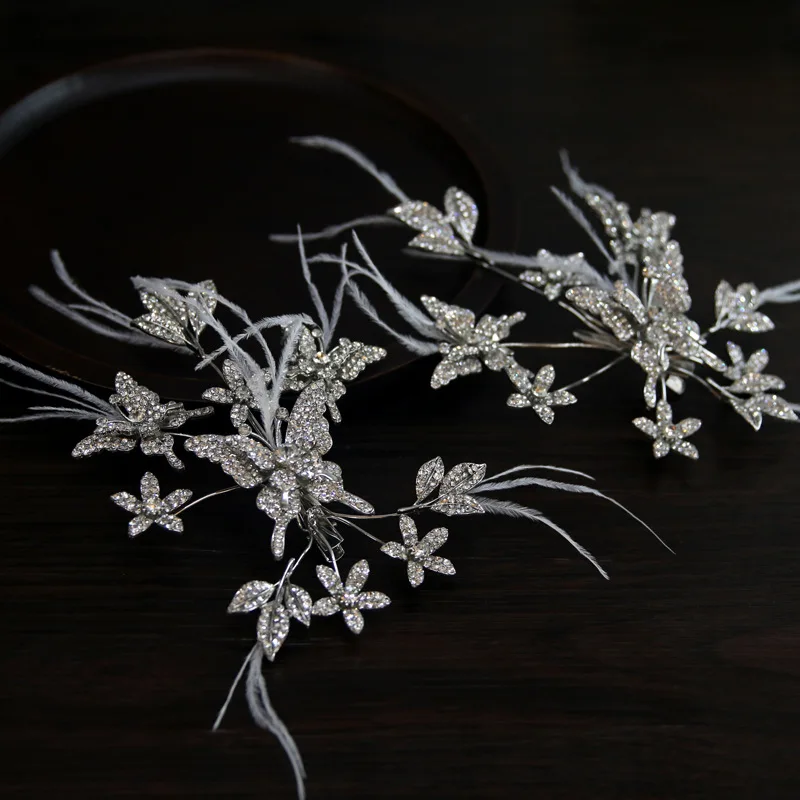 CC Delicate Crowns Butterfly Feather Wedding Headpiece Bridal Hair Accessories Jewelry Zirconia Decorative Vintage Headband
