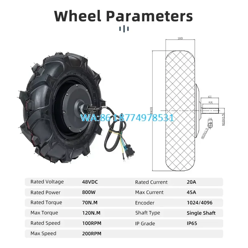 Wmwmnu for Robot Wheel Low Speed 16inch 48V 800W 120N.m 100RPM IP65 300kg Load DC Hub Servo Motor with 4096 Encoder