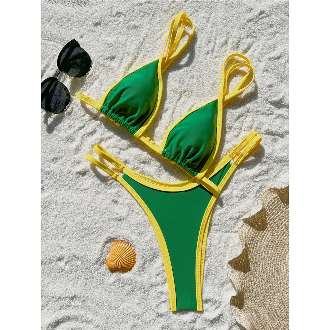 S - XL, zweiteiliger Bikini mit hohem Beinausschnitt, Damen-Badeanzug, gepolsterter Badeanzug, Badebekleidung, Modell V7313. – Detail 16