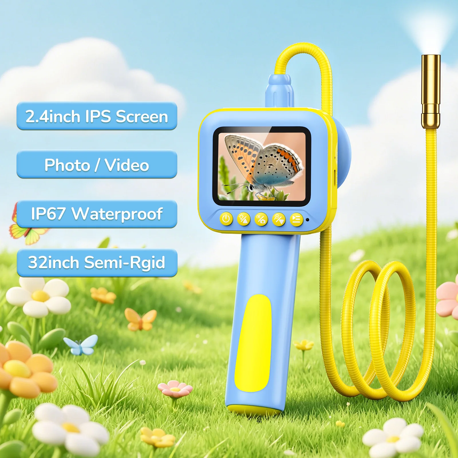 2.4inch Kids Borescope Camera, STEM Learning Toy for 3+ Years Old Boys Girls  Portable Outdoor Camping Exploration Toy Gifts