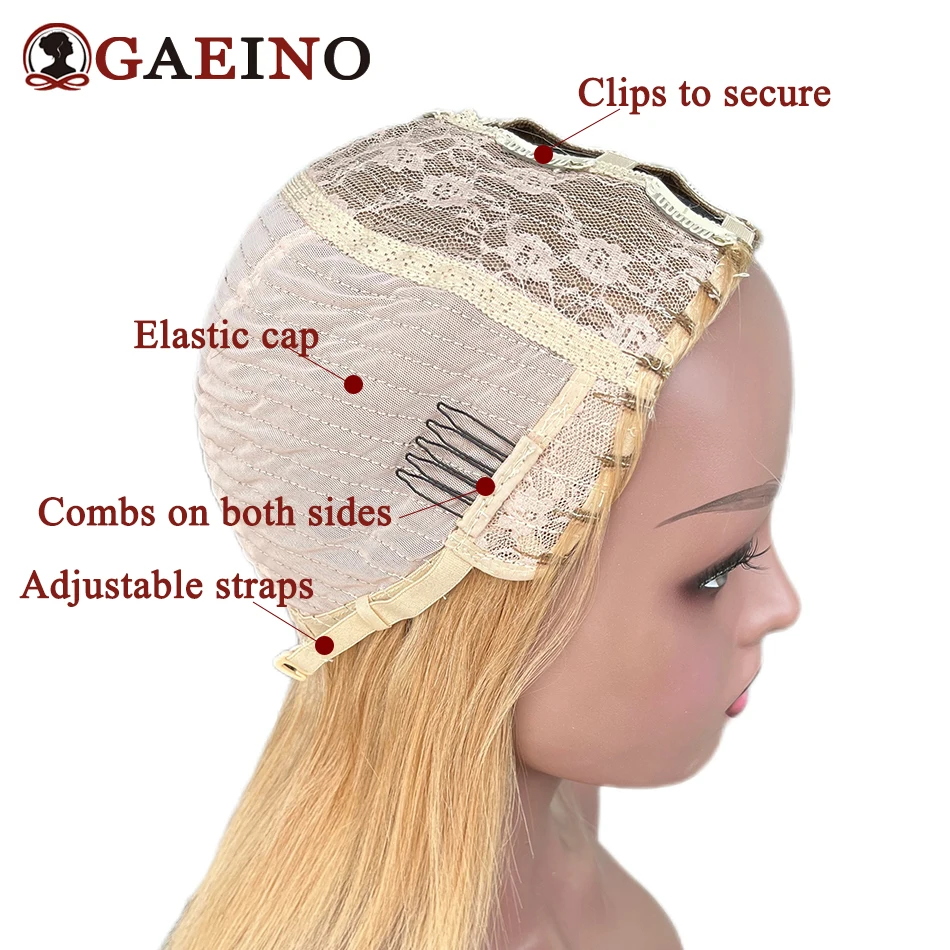 Peluca de cabello humano liso con parte en V para mujer, pelo rubio Remy Real sin pegamento, sin dejar fuera, Natural, 14-28 pulgadas