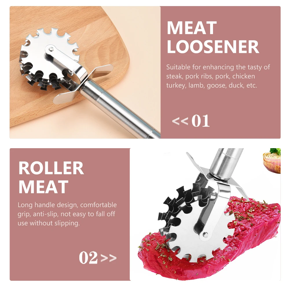 

2Pcs Meat Tenderizer Stainless Steel Five wheel Roller Home Kitchen Tool for Steak Pork Chicken Turkey Jerky Loosener