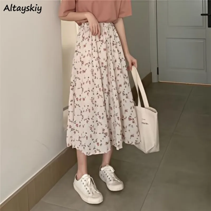 

Skirts Women Summer Floral Print Loose A-line Casual Faldas Streetwear Faddish Sweet All-match Princess Attractive Korean Style