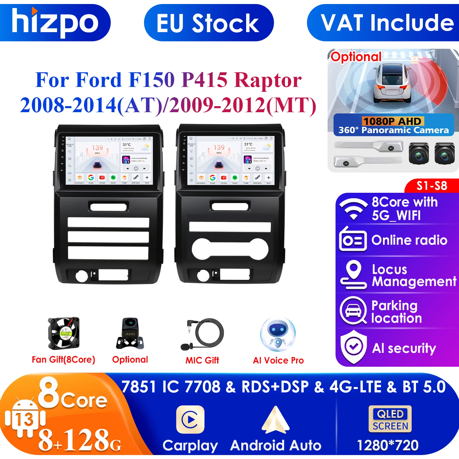 For Ford F150 P415 Raptor 2008-2014 2Din Android 13 Car Radio Stereo Screen Multimedia Player Navigation GPS Autoradio Head Unit