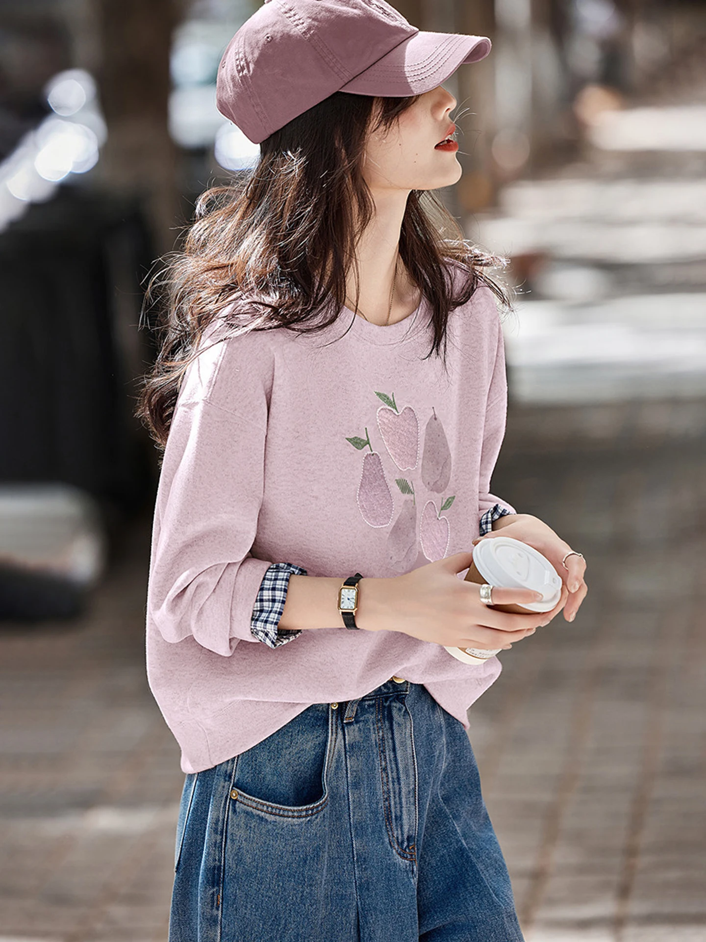 

Ele Sweet Long Sve Sweatirt Versatile High-End Design Autumn Collection Comfortable Fit Korean Sle Camere Top