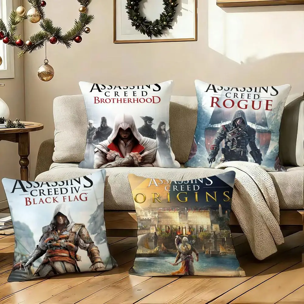 A-Assassins Creed Cushion Cover Soft Plush Double-Sided Decorative Pillow Cover Cozy Sofa Cushion Case Home Gift for Living Room