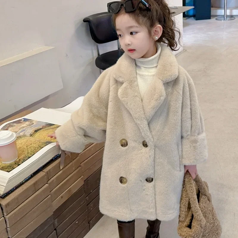 Children Fur Coat Girls Mink Fur Medium Length Coat Children Autumn and Winter Thick Warm Fur Coat Fashiono and Warm