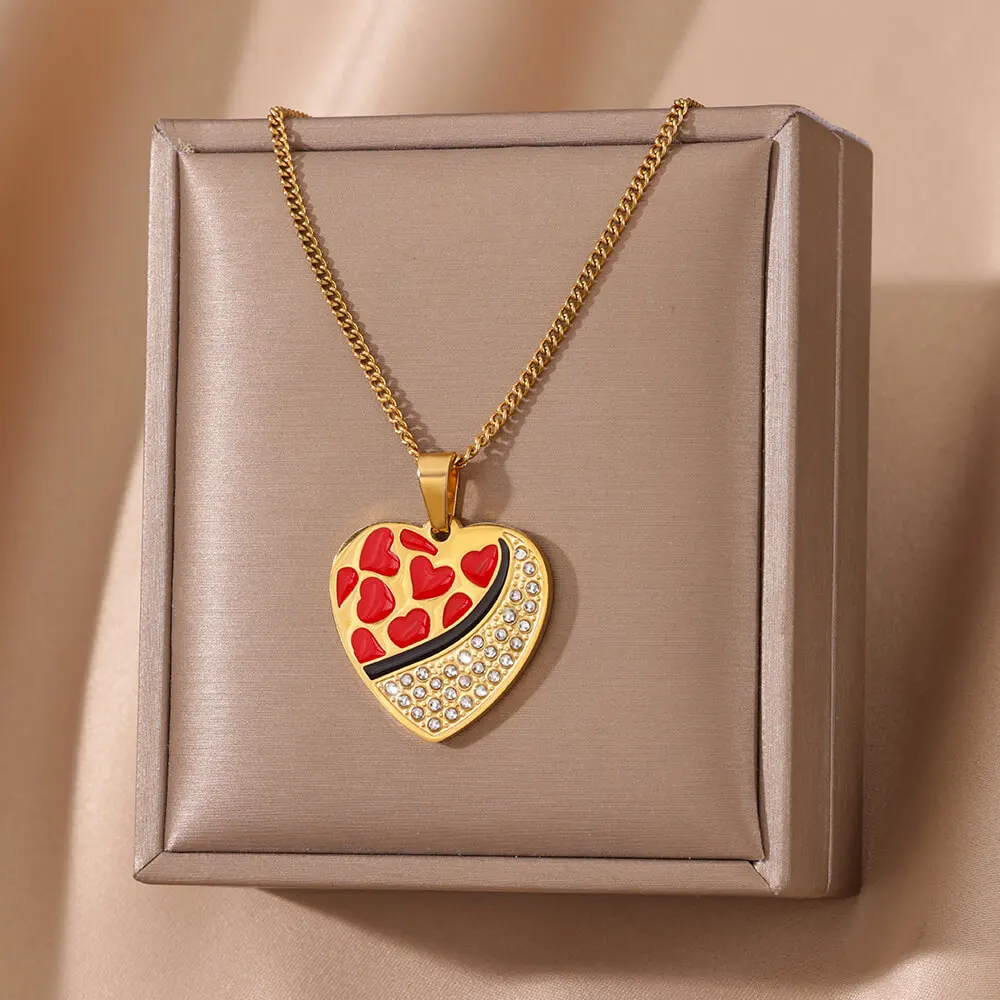 Zircon Heart Pendant Necklace For Women Gold Color Stainless Steel Clavicle Chain Choker Necklace Fashion Couple Jewelry Gift