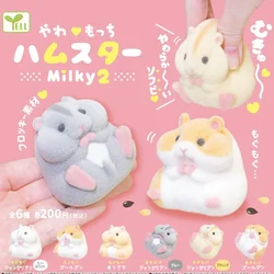 Japan YELL Gashapon Toys Cute Fatty Milky Soft Hamster Flocking Plush Dolls Squeeze Anti Stress Relief Squishy Collect Ornaments