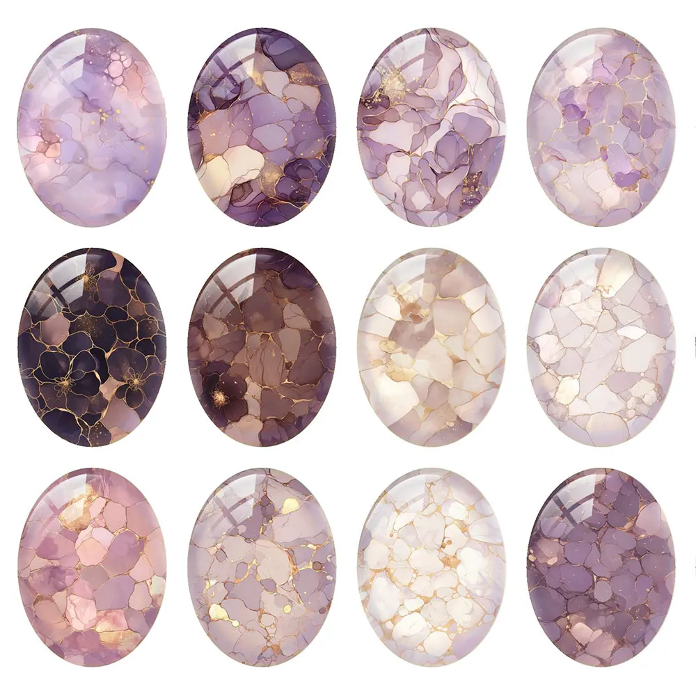 Random Mixed Round/Oval/Square Alcohol Ink Marble Purple Photo Glass Cabochon Flatback Demo Cameo For Diy Jewelry Making