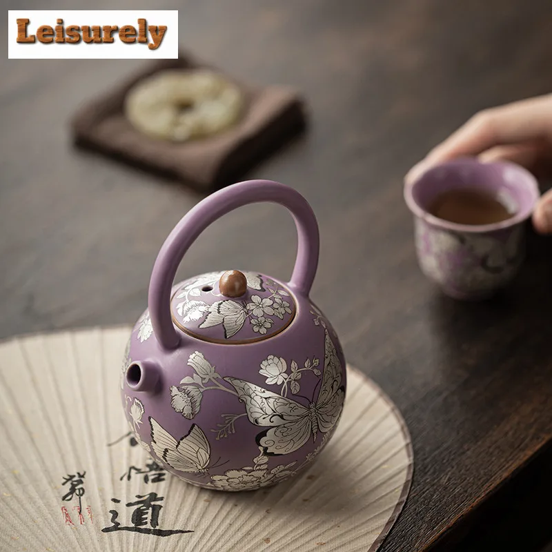 210ml Gilt Silver Butterfly Flower Lifting Handle Teapot Luxury Tea Infuser Pot Tea Brewing Kettle With Ball Hole Teaset Supplie view 3