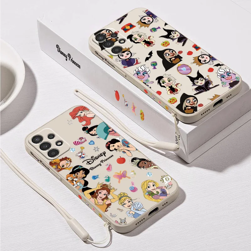 Disney Princess Villains For Samsung A13 A14 A22 A23 A24 A25 A32 A33 A34 A35 A54 A55 A72 Lite Liquid Left Rope Phone Case Cover