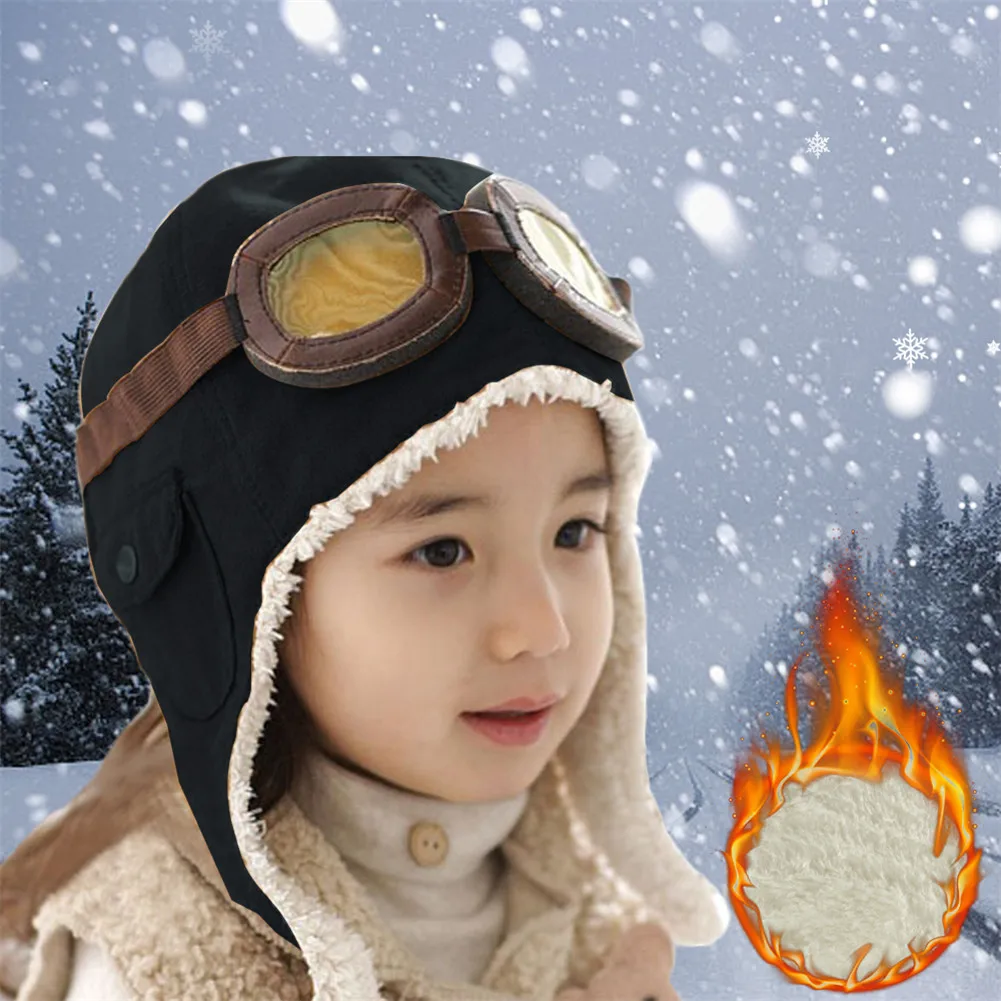 Warm Children Hat Autumn Winter Velvet Fashion Pilot Hat For Boys And Girls Cotton Fashion Caps For 2-7 Years Old