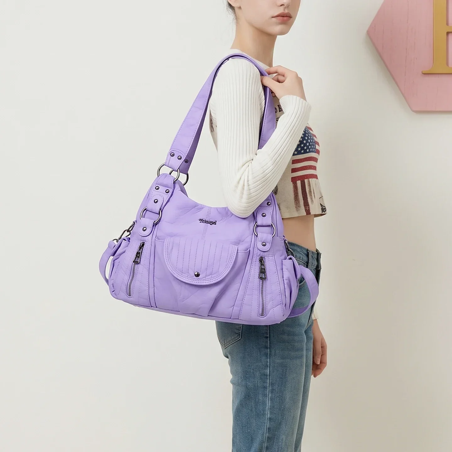 Light Color Y2K Retro Women Tote Bag PU Leather Motorcycle Spicy Girl Style Daily Storage Shoulder Crossbody Handbag Girls Bag
