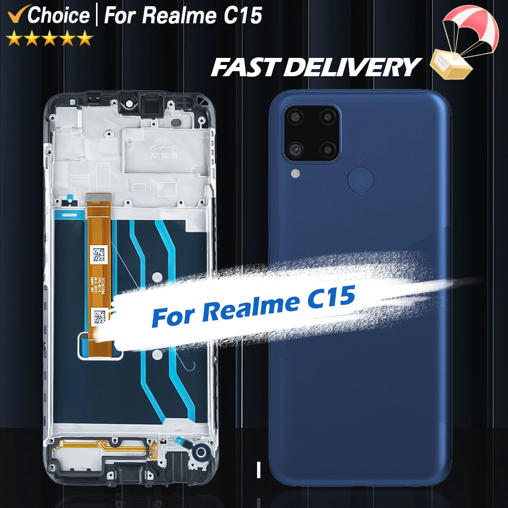 6.5'' For Realme C15 LCD Display Touch Screen Digitizer Assembly Replacement For Realme C15 RMX2180 LCD With Frame