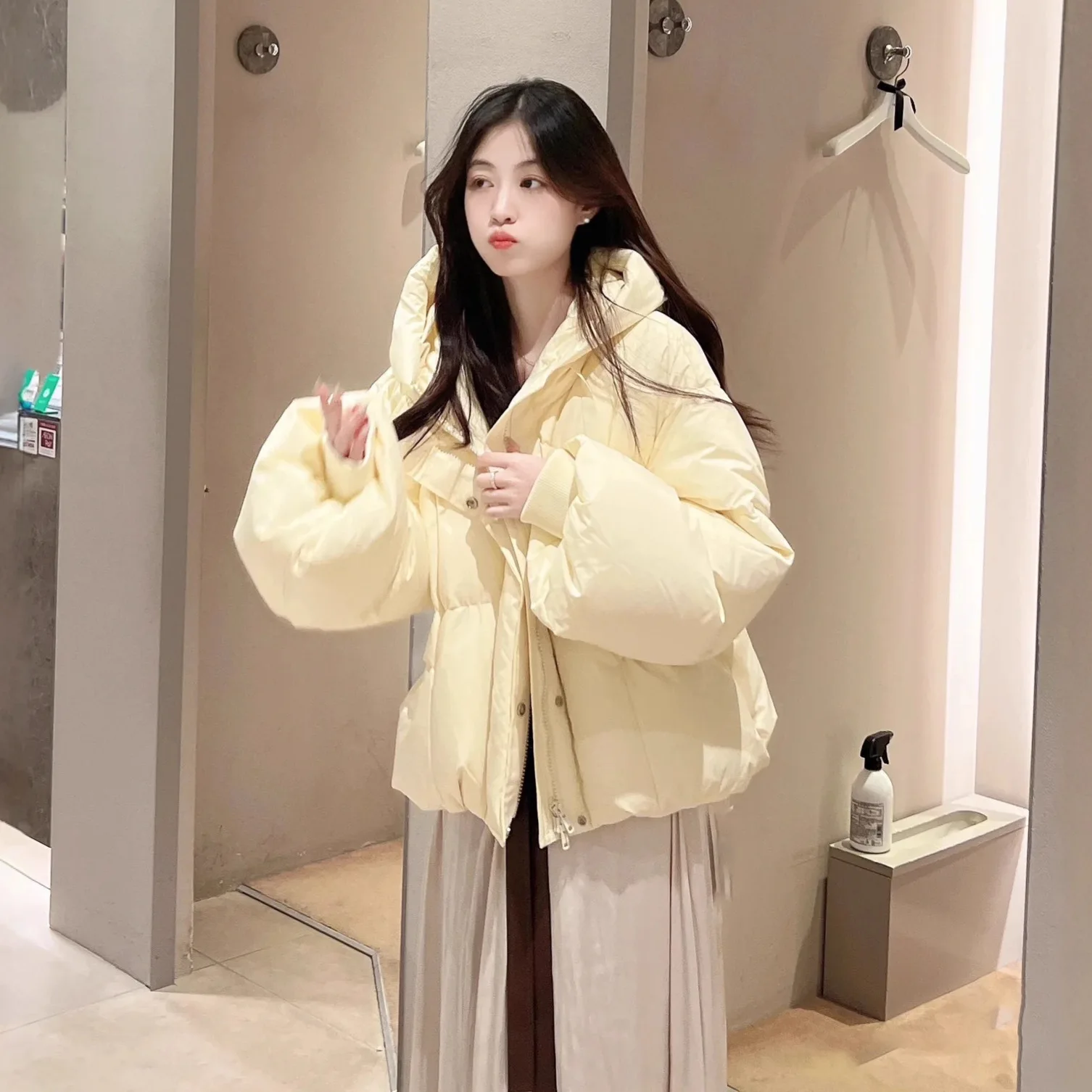 

Warm Simple New All-match Ropa Mujer Loose Short Hoody Ball Gown Down Bread Coats Drawstring Minority Ruched Office Lady Parkas