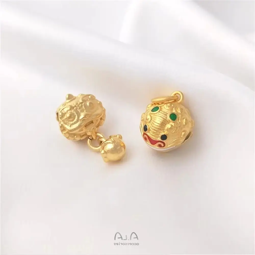Vietnam Sand Gold Brass Bell Pendant with Sound, Lion & Lucky Beast Charms, Hand Rope & Necklace DIY High-End Pendants