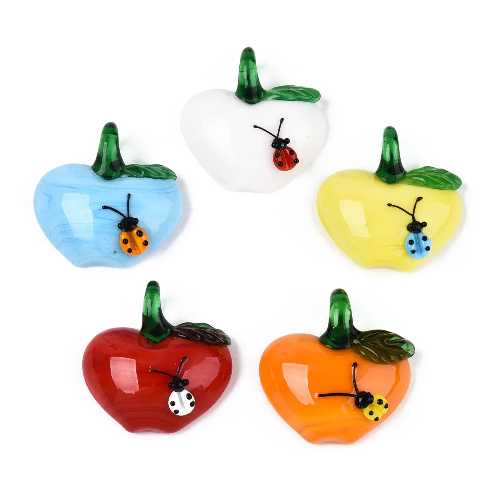 

10Pcs Apple&Ladybird Glass Pendants Handmade Lampwork Fruit Dangle Charms for Necklace Earring Bracelet Jewelry Making Craft