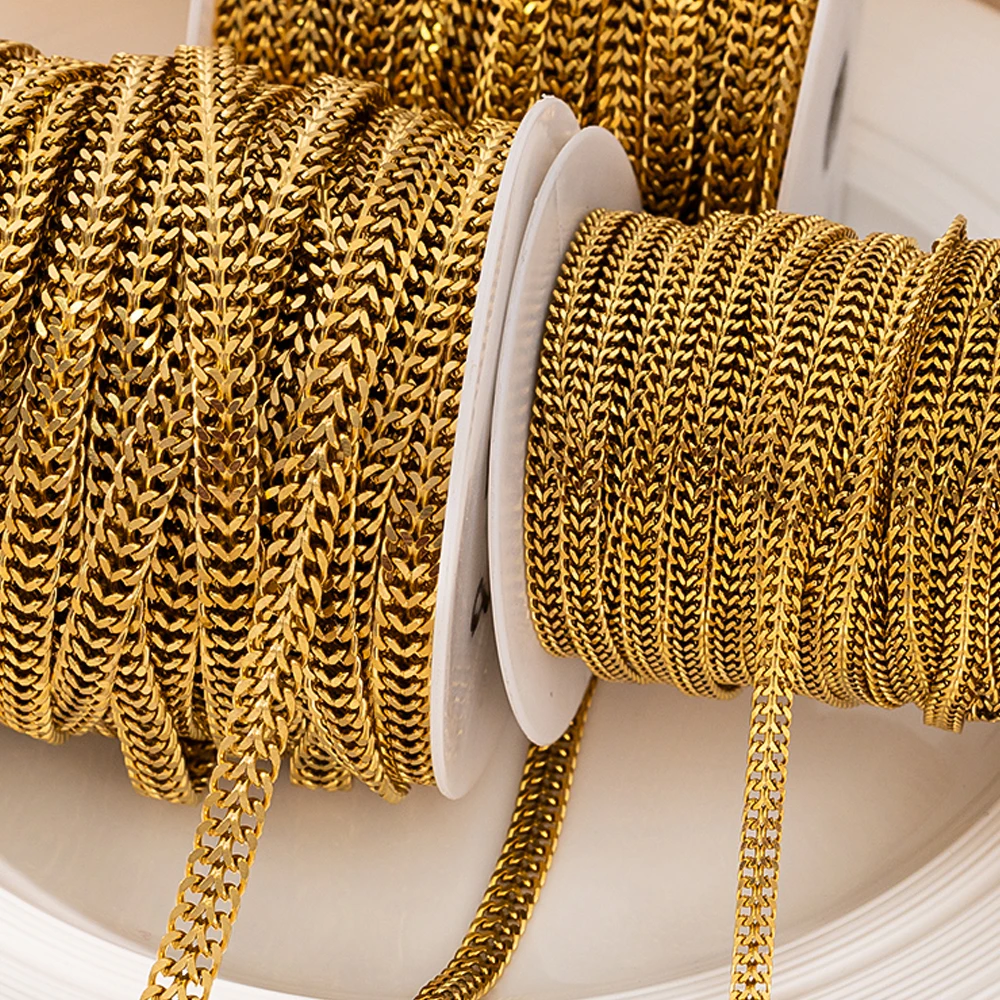 1metet 5/6.8/8mm 18K Gold PVD Plated  Stainless Steel Curb Link Chains for DIY Punk Necklace Bracelet Jewelry Making Women Men image 2