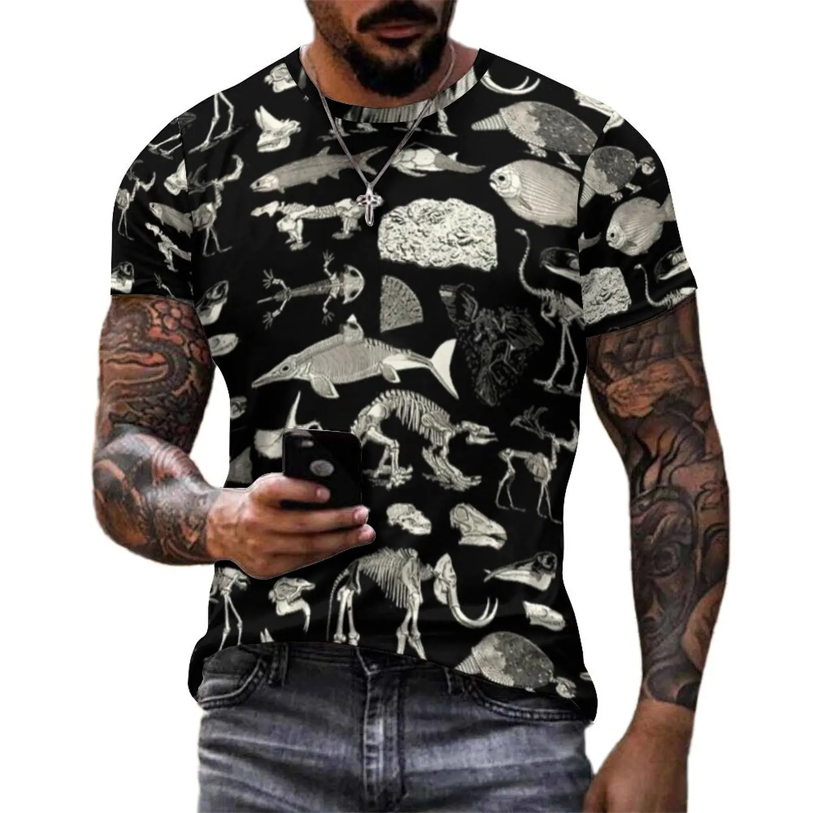 Various Skeletons T Shirt Male Paleontology Print Awesome T Shirts Summer Hippie Tee Shirt Short-Sleeved Oversized Clothes