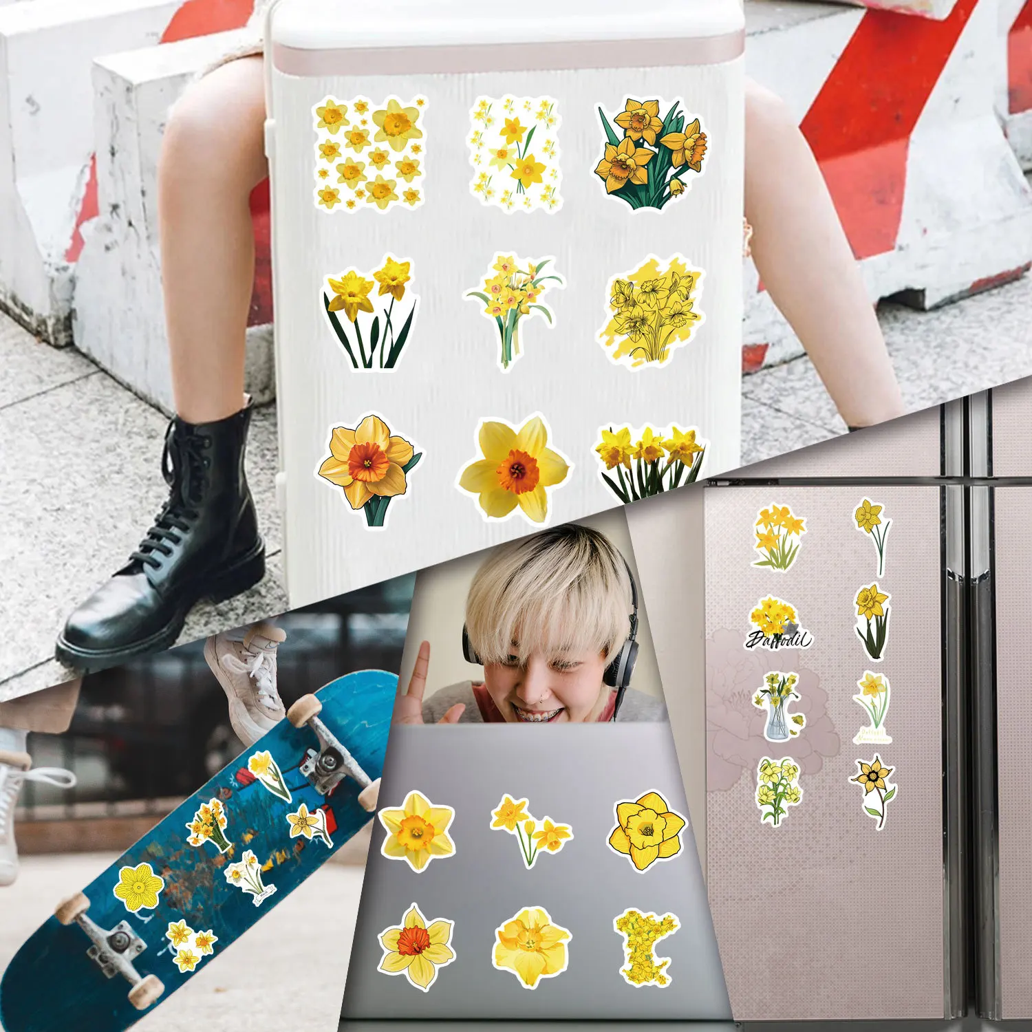 10/30/50PCS Yellow Daffodil Plant Flower Sticker Decoration Suitcase Scrapbooking Laptop Phone Stationery Kawaii Kid Toy Sticker