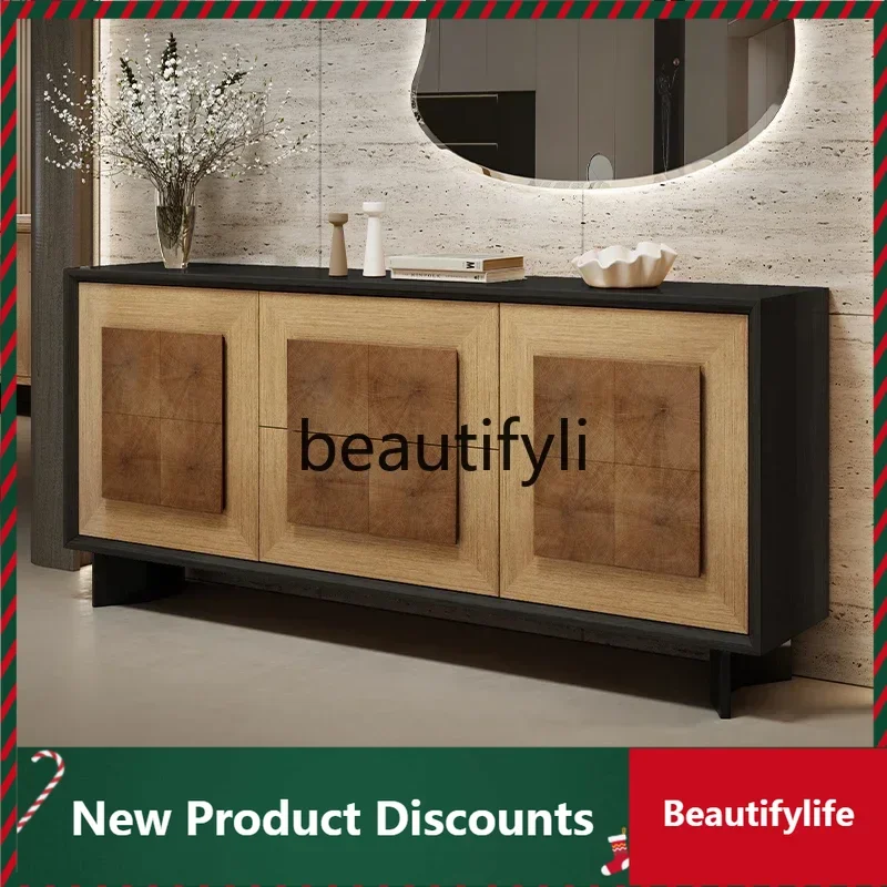 

New and ancient style entrance cabinet Solid wood annual ring dining side decorative cabinet Light luxury D80