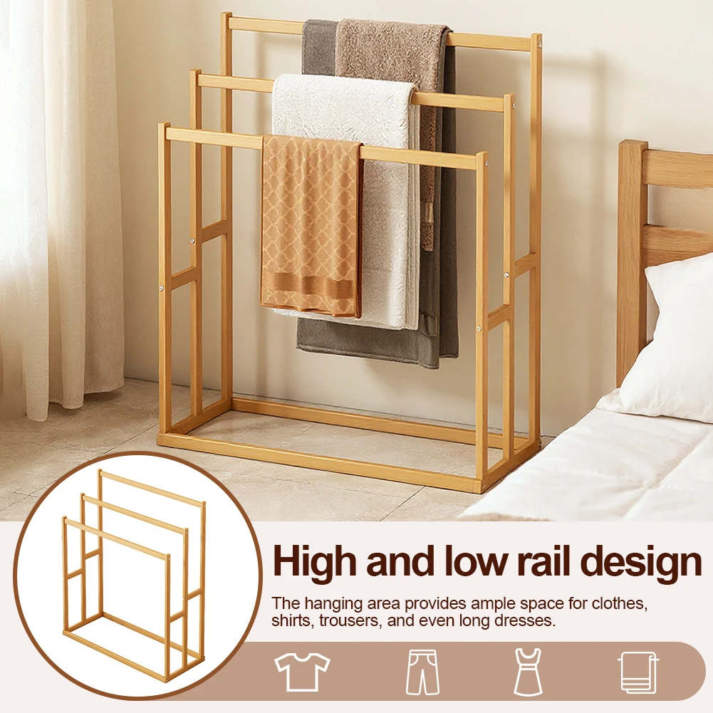 

Freestanding Towel Rack 3 Tier Blanket Ladder Holder Wooden Shelf Industrial Display & Drying Stand Storage Rack w/Non-Slip Feet