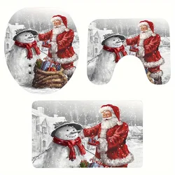 3 Pieces Santa Claus Snowman Christmas Series Bathroom Front Toilet Set Non slip Floor Mat