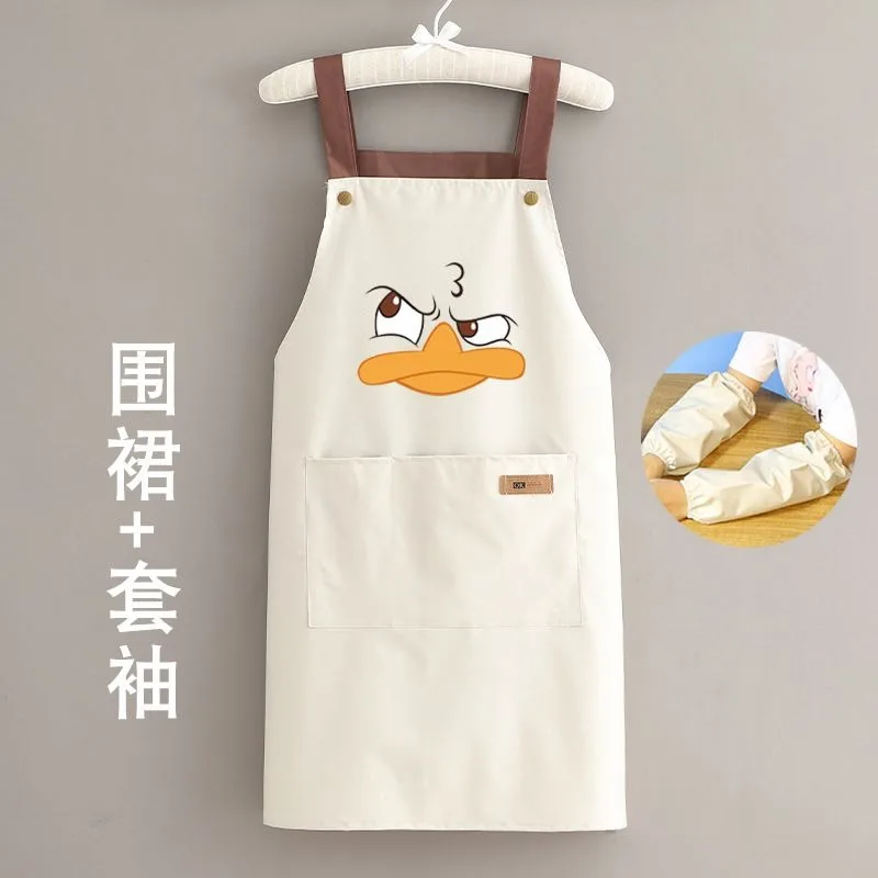 Waterproof Kitchen Apron With Pockets Restaurant Cartoon Duck Pattern Aprons Unisex Apron Kitchen Clean Printing Brief Apron Kit