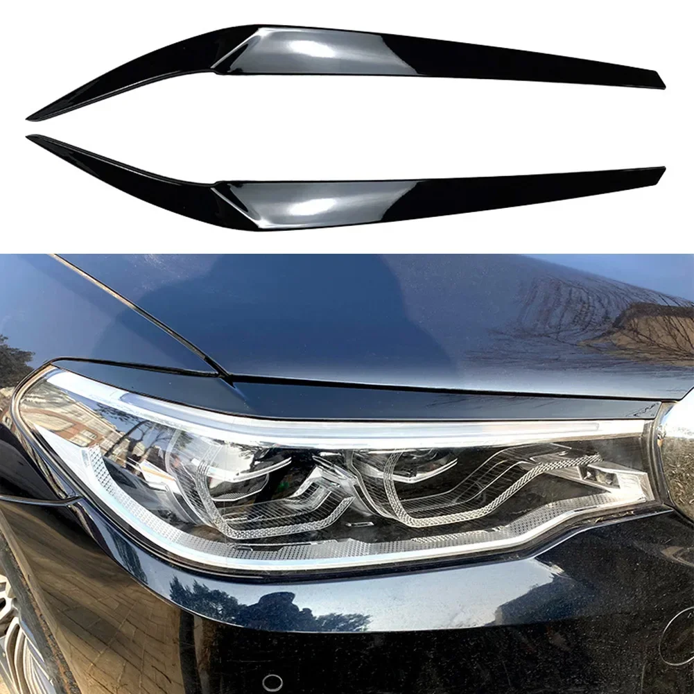 2pcs Car Front Headlights Plastic Eyelid Eyebrows Trims Suitable For BMW 5 Series G30 G31 G38 F90 M5 525I 530I 540I 2017-2021