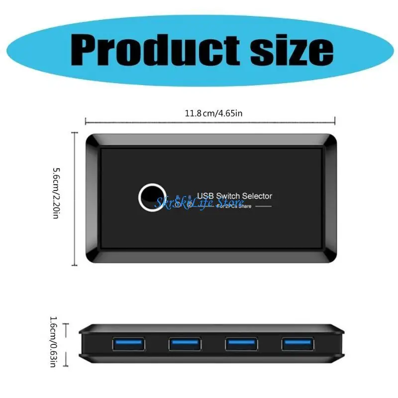 E65E USB Switcher Selector 2 Komputer Berbagi 4 Perangkat USB Switcher Hub Adaptor untuk Keyboard Mouse Printer Scanner