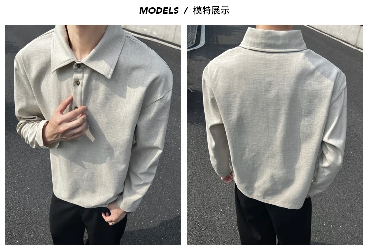 Herren Heather Slub Langarm-Poloshirt mit Reverskragen, teilweiser Knopfleiste und Oversized-Silhouette für den täglichen Gebrauch auf der Straße und auf Reisen. – Detail 12