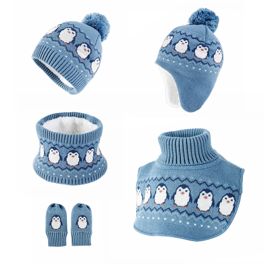 Connectyle Baby Boys Girls Winter Skull Cap Mittens Soft Scarf Knitted Fleece Lined Outdoor Warm Earflaps Cute Multi Piece Set