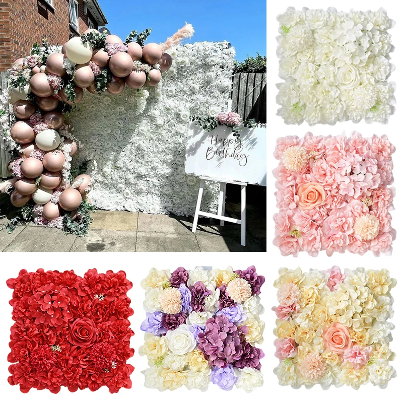 

Artificial Flowers Wall Panel, 3D Flower Faux Roses for Background, Wedding Bridal Hydrangea Home Backdrop, Outdoor Decoration