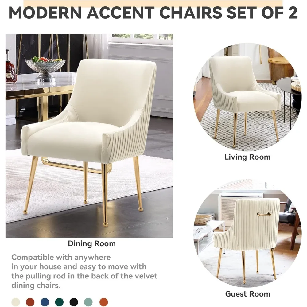 Kursi Makan, Kursi Aksen Set Isi 2, Kursi Ruang Makan Dapur Berlapis Modern dengan Kaki Emas, Ruang Tamu Beludru Berumbai Kain