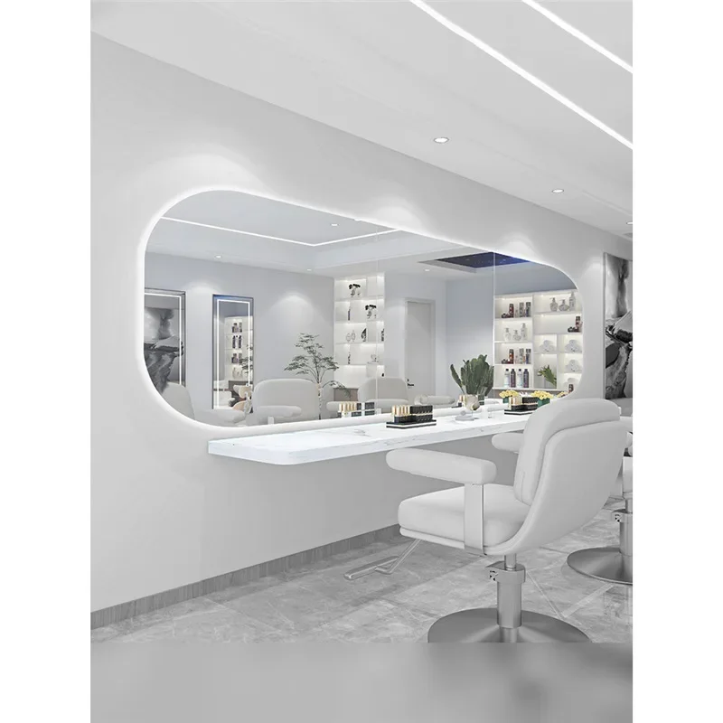 Horizontal hanging Chase mirror barber shop mirror with lamp special perm, dyeing and cutting hair wall hanging