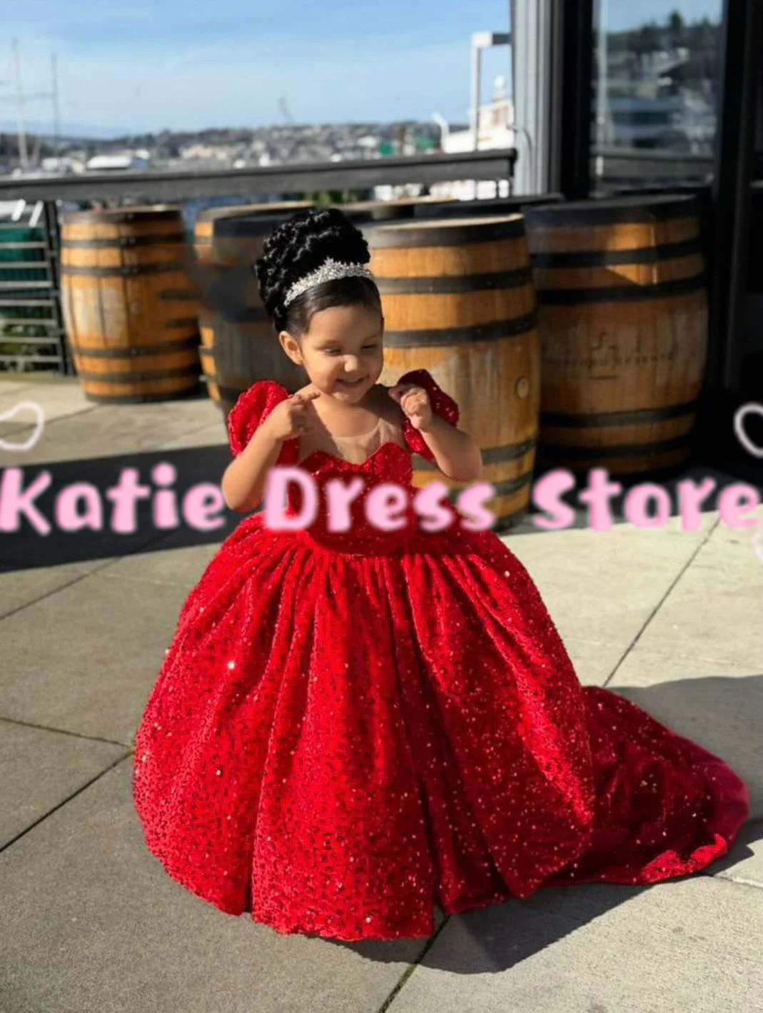 

Красное платье с цветочным узором для девочек на свадьбу, из тюля, с пышными пайетками, элегантное, в стиле принцессы, для детского дня рождения, первого причастия, бальное платье, на заказ