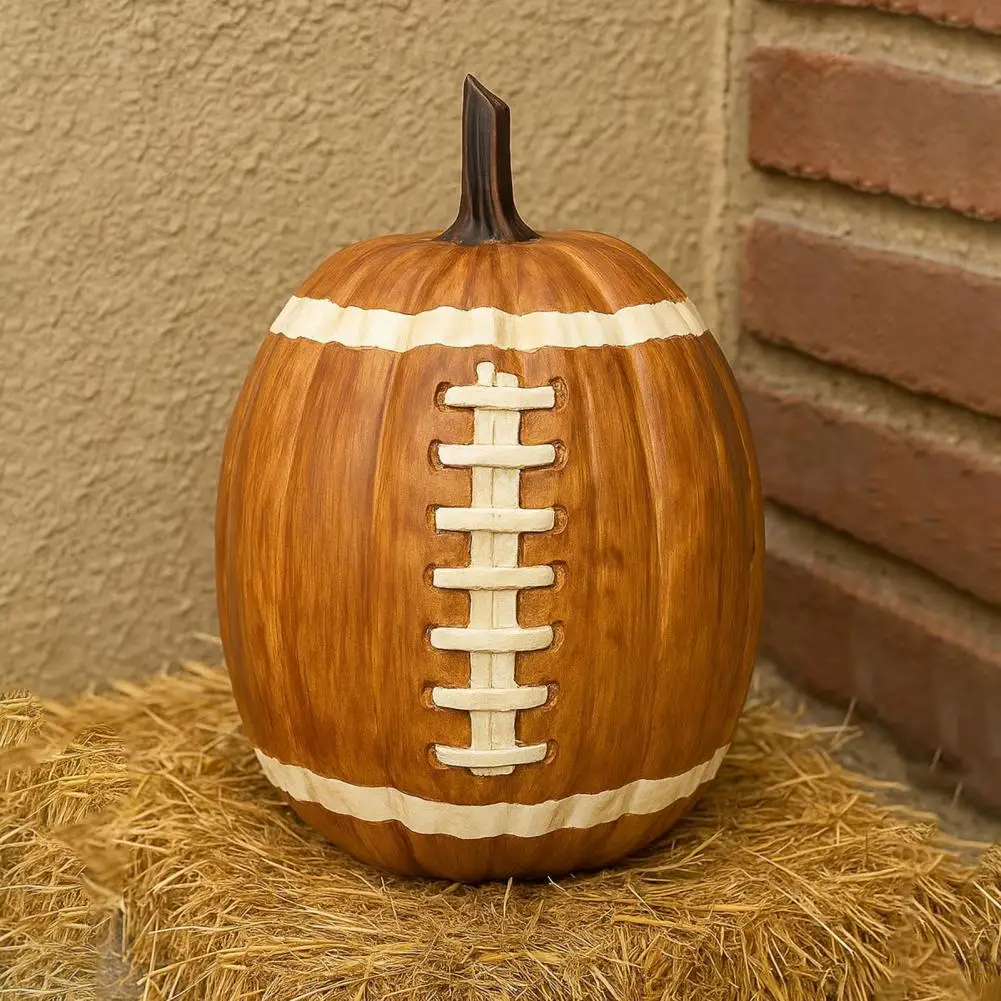 End-court Event Decor Handmade Football Pumpkin Ornament Resin Figurine Fall Halloween Ceramic Decor Indoor Outdoor Football