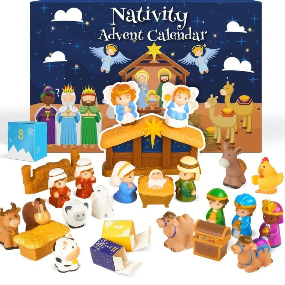 

Christmas Advent Calendar Miniature Nativity Figurine Set Nativity Playset, 24 Days Christmas Countdown Calendar