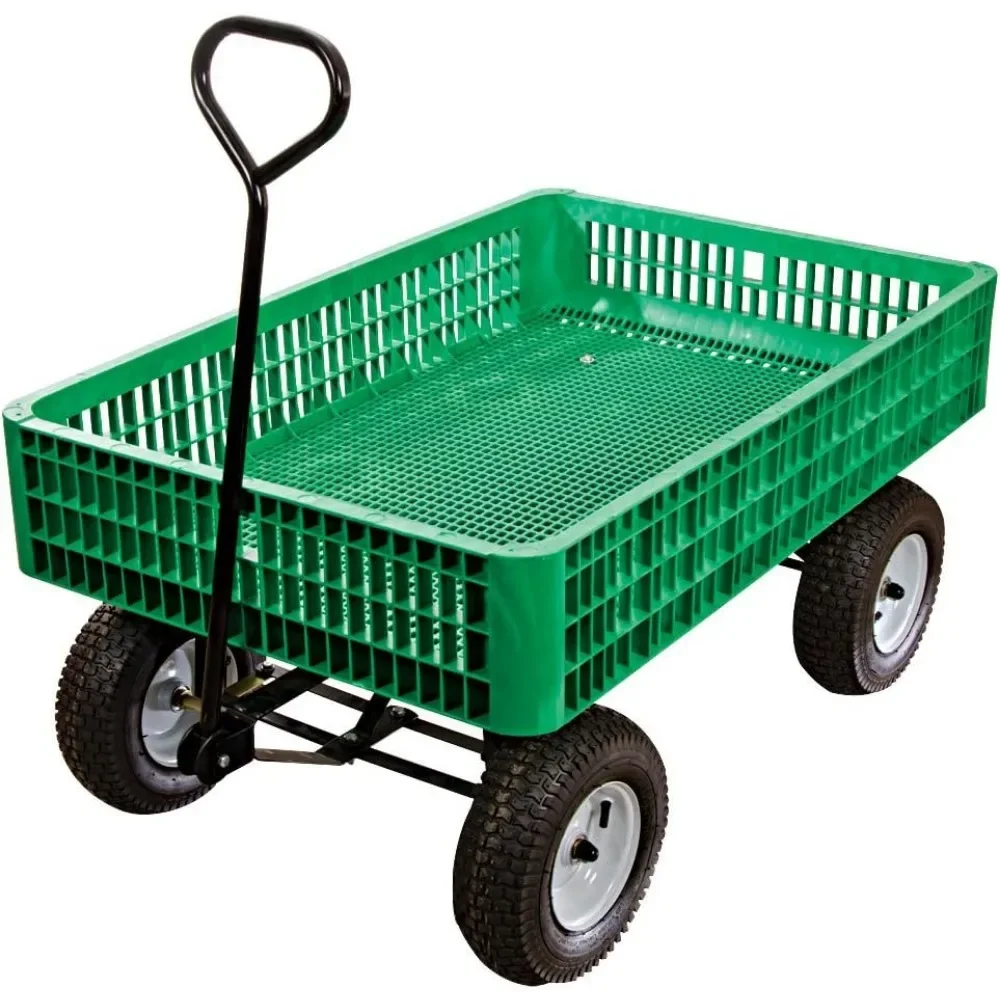 Garden Carts Utility Wagon With Flat-Free Tires - 30 X 46 X 7.5 Inch Tray Wheels Trolley Folding Cart Cargo Trolleys Supplies