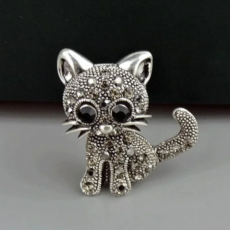 Women\'s Cat Brooch Jewelry Cute Crystal Cat Badge Pin Clothing Hat Backpack Decortion Jewelry Brooch Brincos Sweater Pin