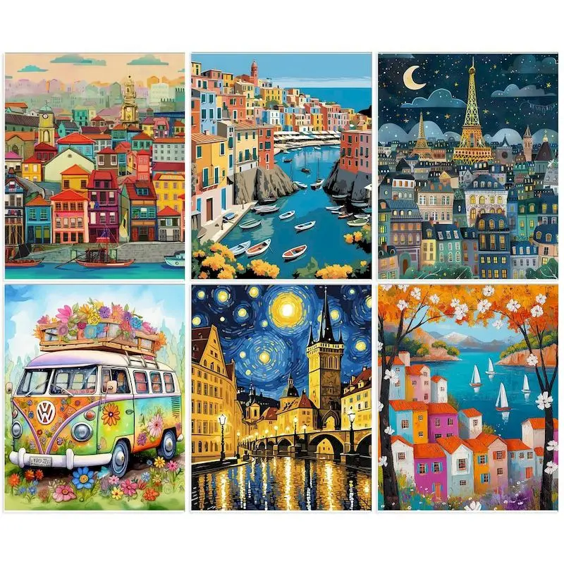 

GATYZTORY Acrylic Painting By Numbers Kit European City Scenery On Canvas Drawing By Numbers HandPainted DIY Craft Home Decor