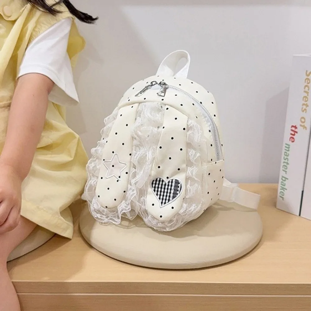Sweet Star Bunny Ear Backpack Lace Love Heart Rabbit Ear School Bag Scratch Prevention Large Capacity Polka Dot Backpack Outdoor