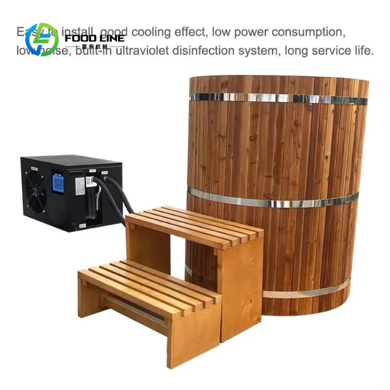 Customized 1 Person Wood Ice Bath Lcetub Spa, Durable Wooden Cold Plunge Barrel Equipped Stable Cooling Chiller