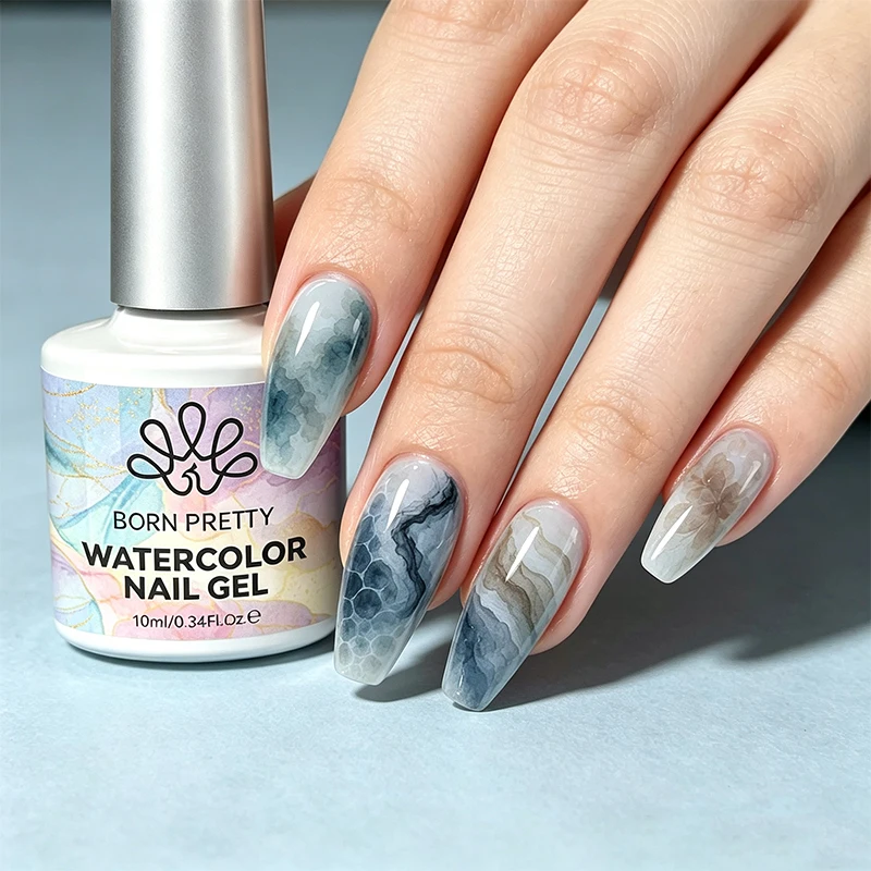 BORN PRETTY 10ml Aquarell-Nagelgel-Lack Klarer Marmor-Gradienten-Effekt Malgel für Herbst und Winter DIY Nagelkunst-Dekoration – Detail 1