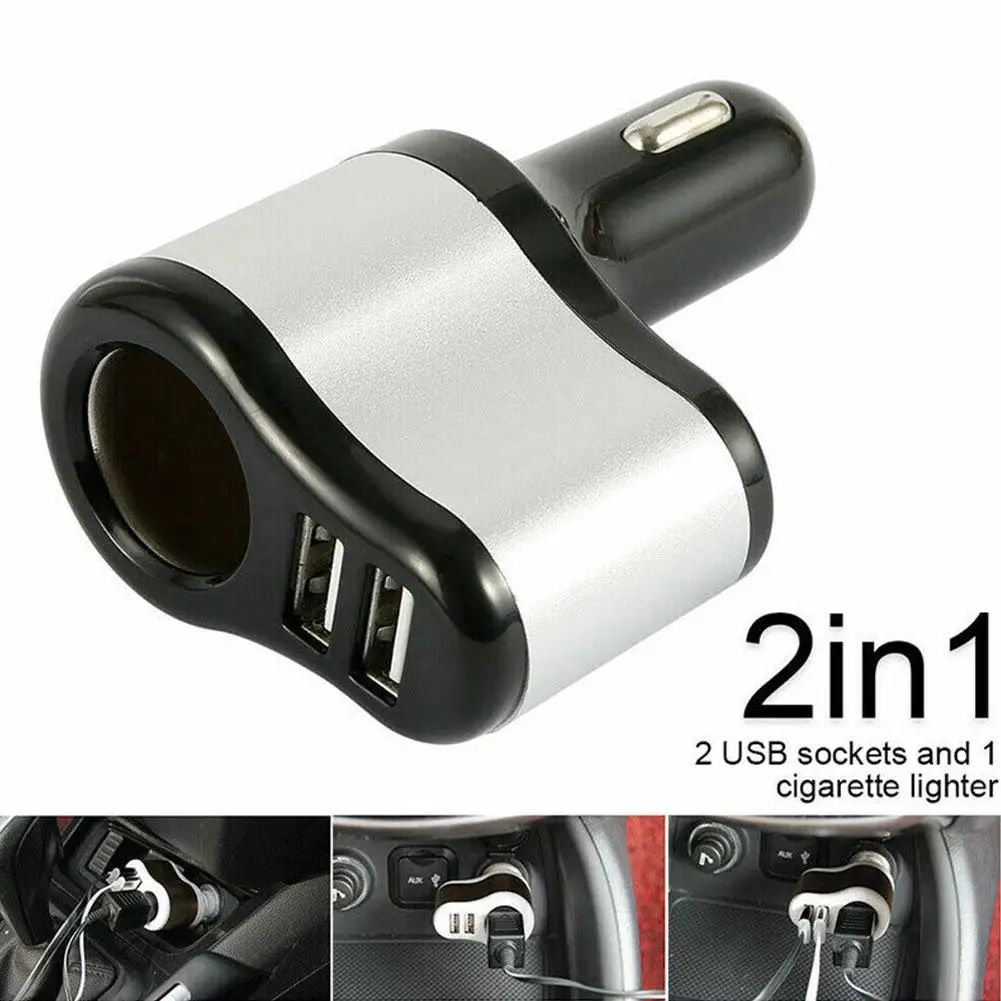 Cargador de coche 2 en 1, enchufe para encendedor de cigarrillos, puerto USB Dual, carga rápida para enchufe de coche iPhone Q7P3