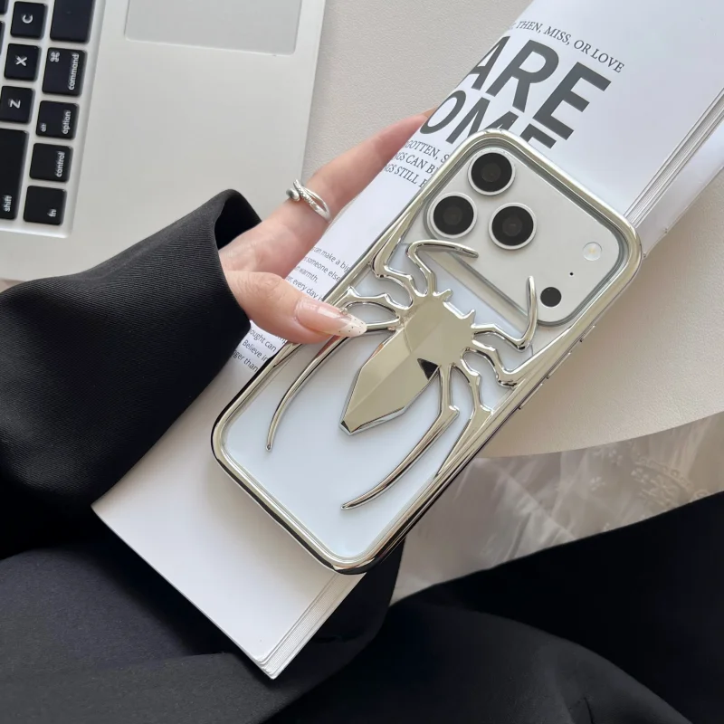 

Luxury Plating Hollow 3D solid spider Phone Case For iPhone 12 13 14 15 16 17Pro Max Plus Cooling Frame Soft Silicone Cover﻿﻿﻿﻿﻿