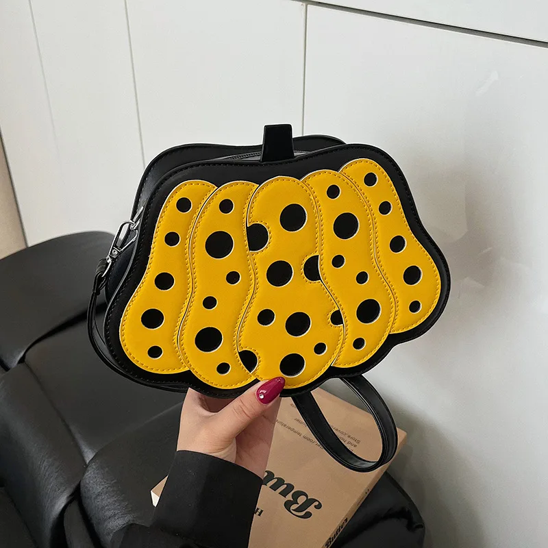 

​ ​ 2025 Новая рождественская сумка с тыквой, женская необычная сумка с цветными блоками, новинка, праздничный кошелек через плечо через плечо ​